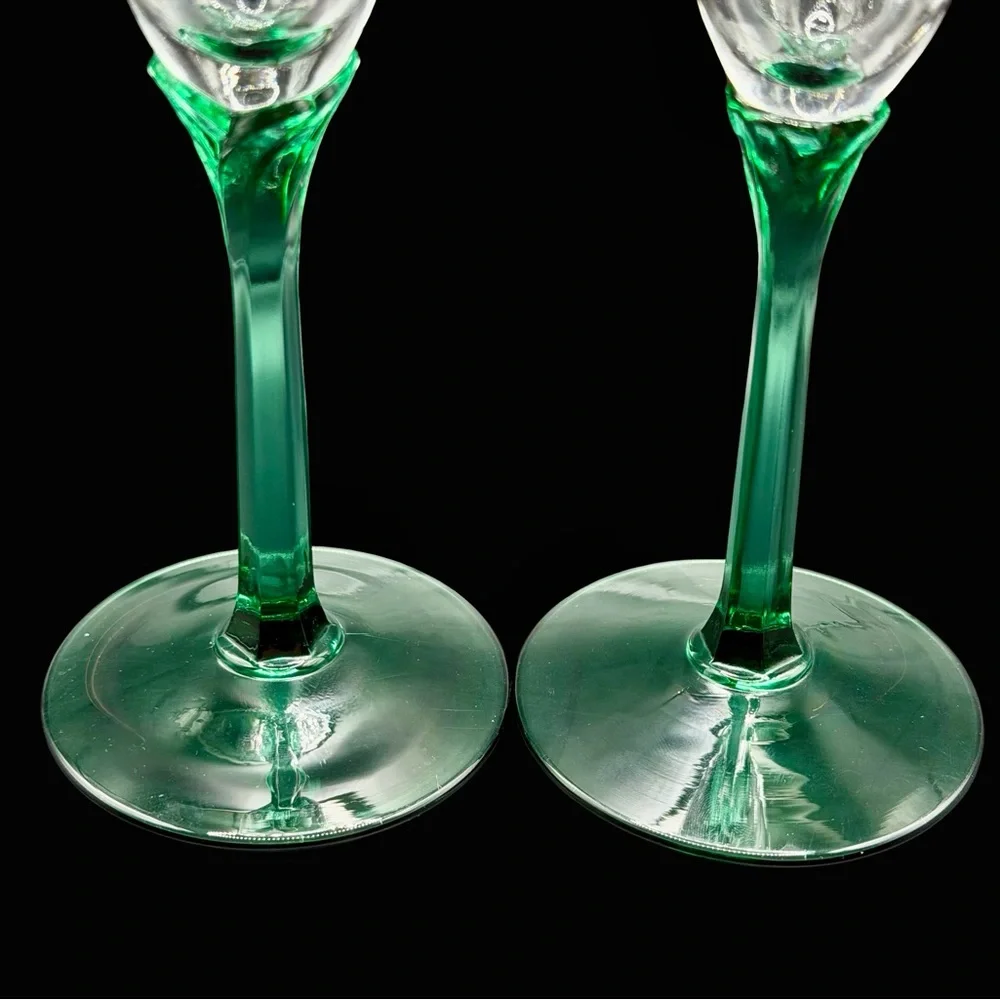 Vintage Libbey Domaine‎ Juniper Green Stem Champagne Flutes Set of 2